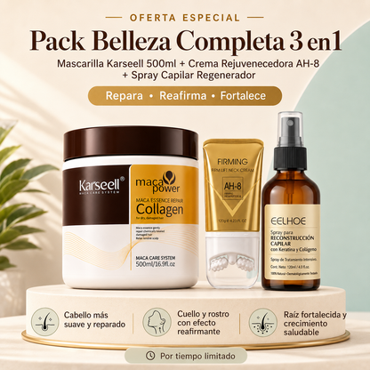 Pack Belleza Completa 3 en 1 - Cabello, Raíz y Rostro