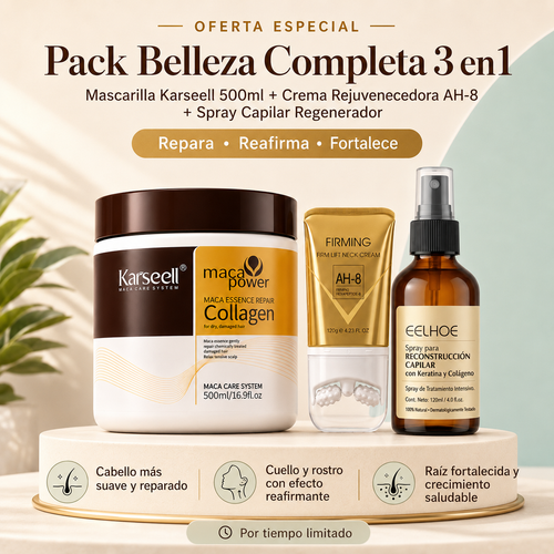 Pack Belleza Completa 3 en 1 - Cabello, Raíz y Rostro