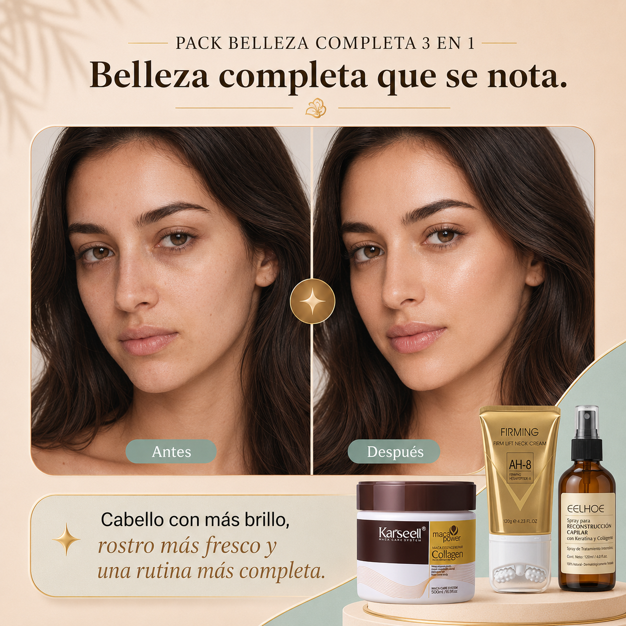 Pack Belleza Completa 3 en 1 - Cabello, Raíz y Rostro