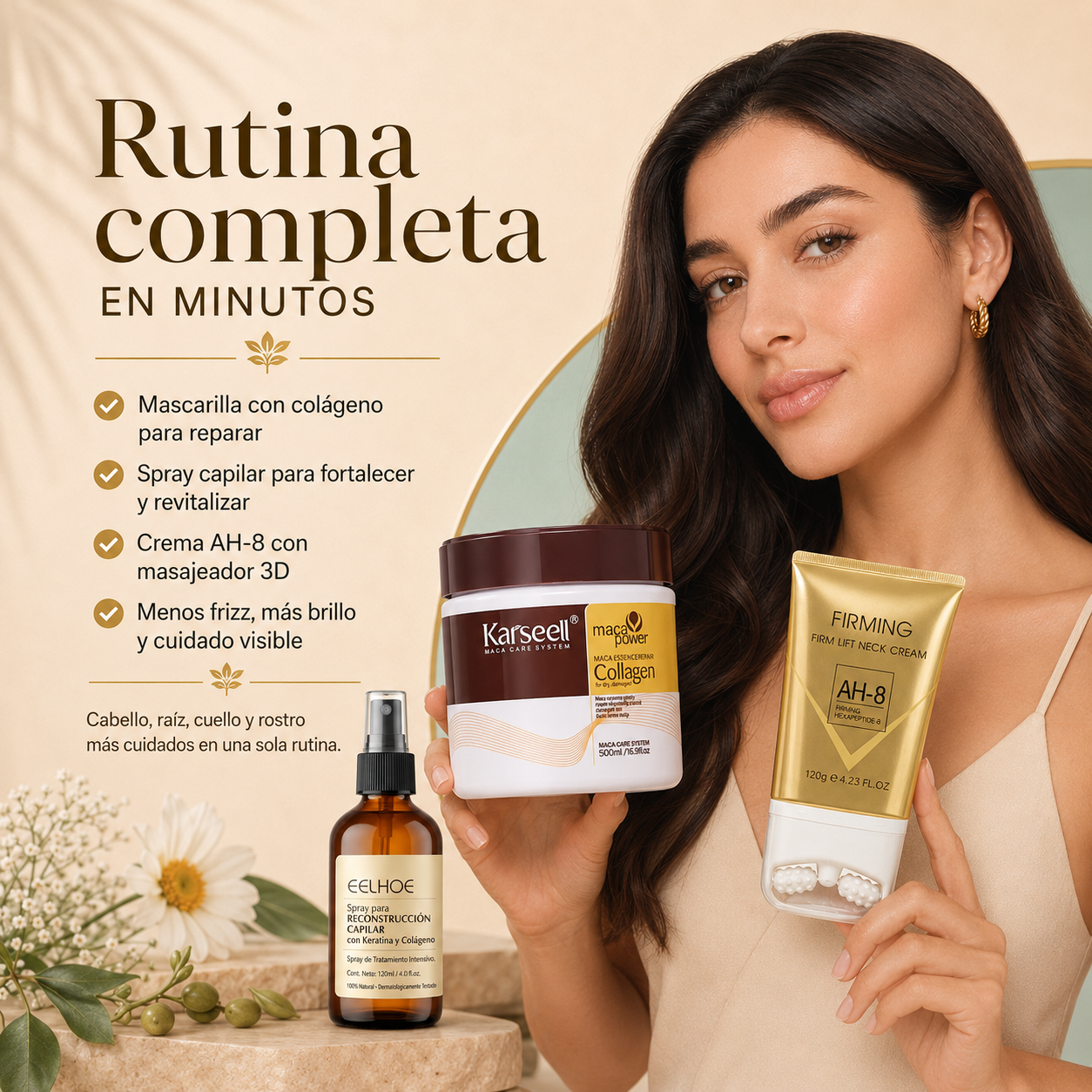 Pack Belleza Completa 3 en 1 - Cabello, Raíz y Rostro