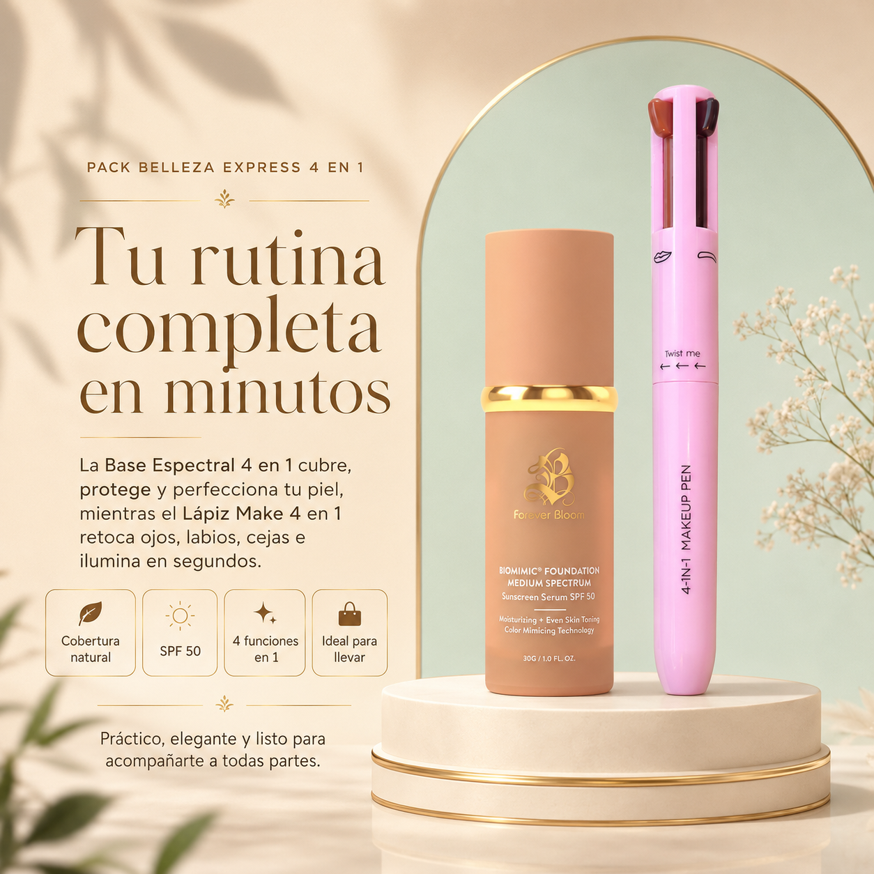 Pack Piel Perfecta - Base Espectral SPF50 + Lápiz Make 4 en 1