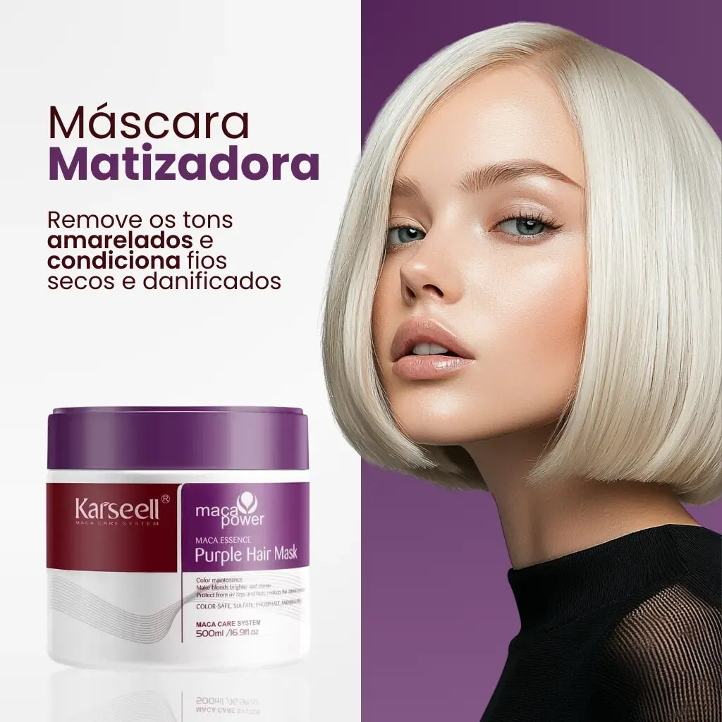 Kit Cabelo Loiro - Máscara Karseell Roxa Original 500ml + Óleo de Argan + Touca de Cetim de Brinde